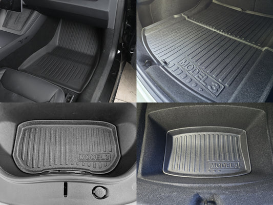 Model 3 Highland 2024-2025: TPE Full All-weather Floor/Frunk/Trunk Mats Bundle Set (6 PCs)